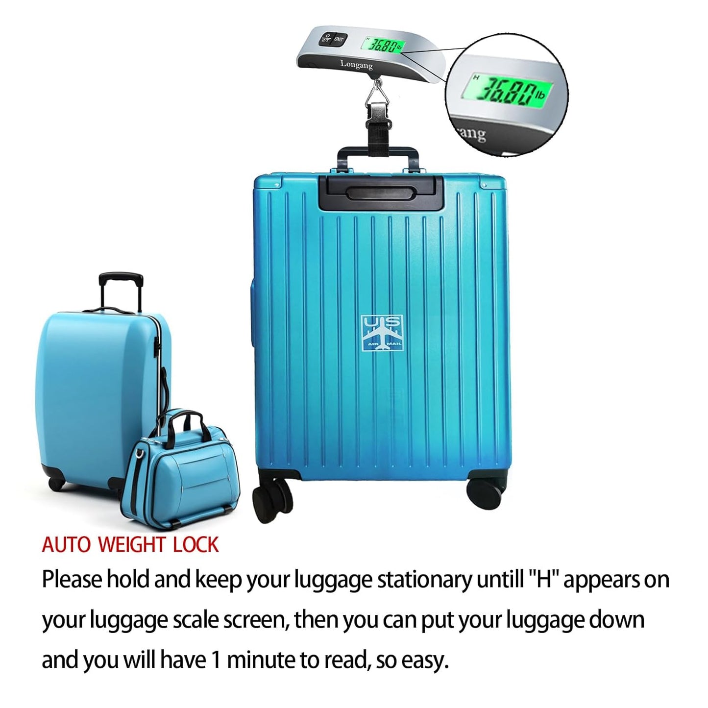 Travel-Ready Digital Luggage Scale – Portable, Lightweight, Backlit Display, 110 lb Capacity, Hook & Battery Included for Easy Weighing