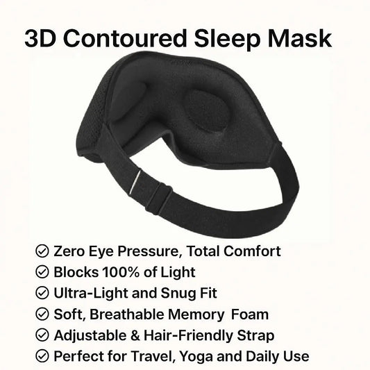 3D Contoured Sleep Mask | 100% Blackout, Side Sleeper Friendly, Travel & Nap Ready