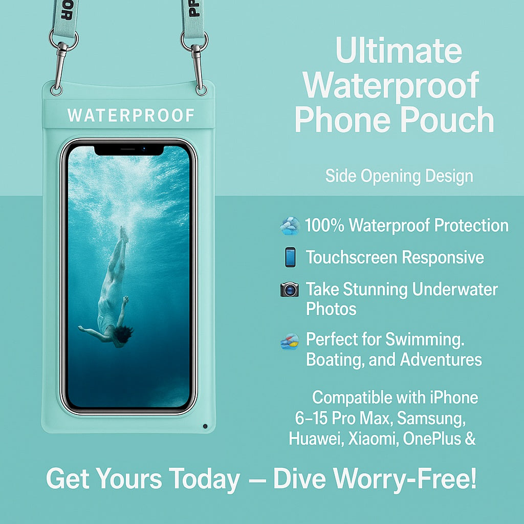 Universal Waterproof Phone Case Pouch – Large Opening | Fits Phones Up to 7.0"