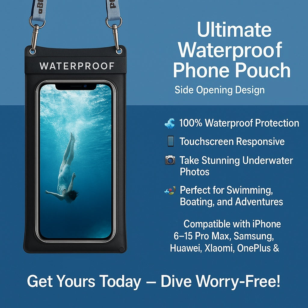 Universal Waterproof Phone Case Pouch – Large Opening | Fits Phones Up to 7.0"
