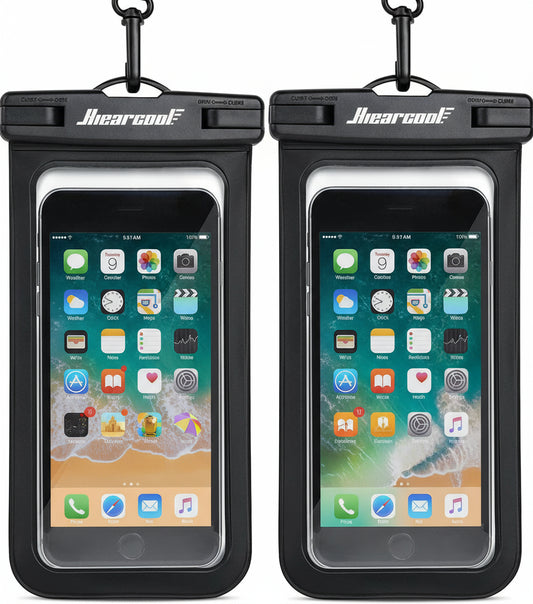 Waterproof Phone Pouch, Universal Case Compatible for Iphone 17 16 15 14 13 Pro Max plus up to 8.3", IPX8 Beach Travel Essentials-Black-2 Pack