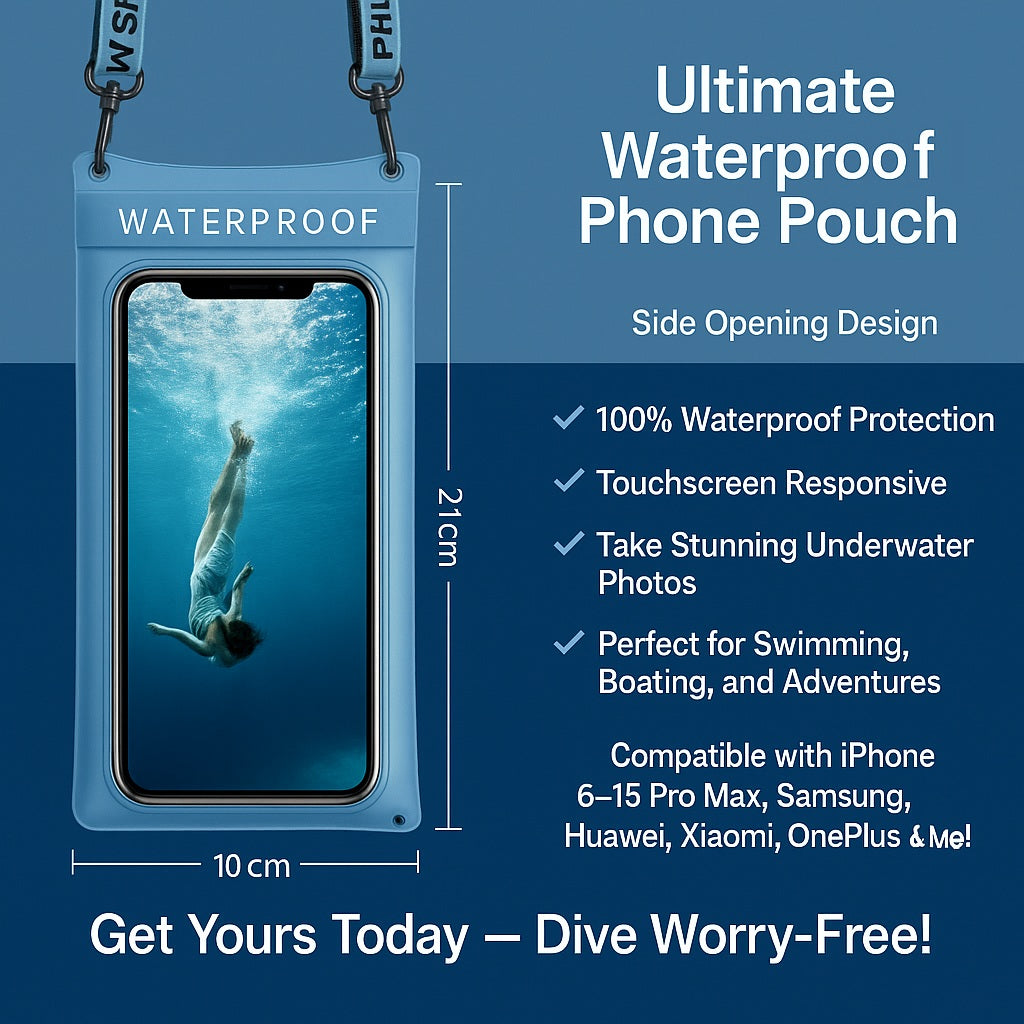 Universal Waterproof Phone Case Pouch – Large Opening | Fits Phones Up to 7.0"