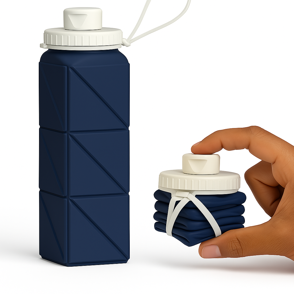 Foldable Silicone Water Bottle - Portable, Leakproof & Reusable for Travel, Hiking and Gym
