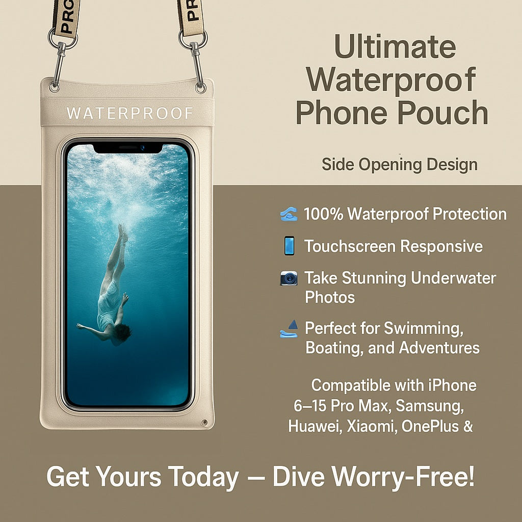 Universal Waterproof Phone Case Pouch – Large Opening | Fits Phones Up to 7.0"