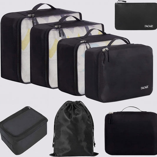 8-Piece Packing Cubes Set – Jet Black Travel Organizers for Luggage, Clothes & Accessories