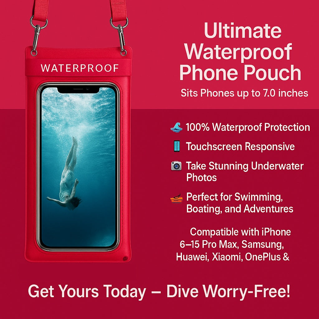 Universal Waterproof Phone Case Pouch – Large Opening | Fits Phones Up to 7.0"