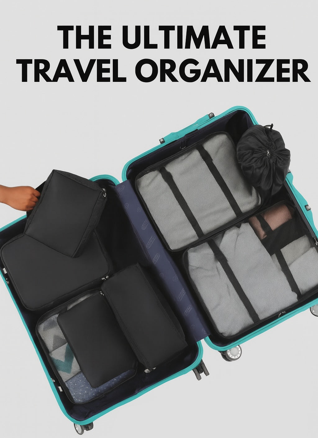 8-Piece Packing Cubes Set – Jet Black Travel Organizers for Luggage, Clothes & Accessories