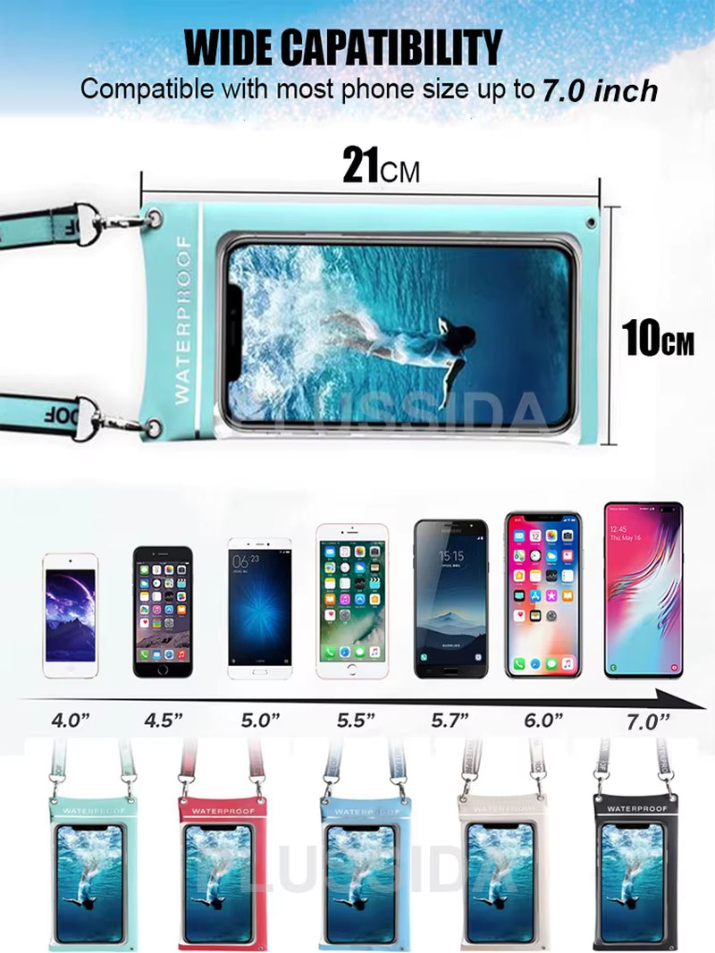 Waterproof Phone Case Pouch Bag for Iphone 14 13 12 11 Pro Max Samsung S23 Huawei Waterproof Cellphone Mobile Smartphone Cover