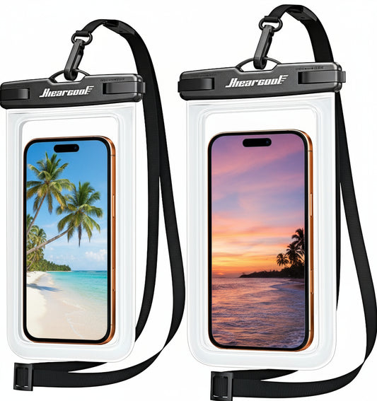 Waterproof Phone Pouch, Universal Case Compatible for Iphone 17 16 15 14 13 Pro Max plus up to 8.3", IPX8 Beach Travel Essentials-Black-2 Pack